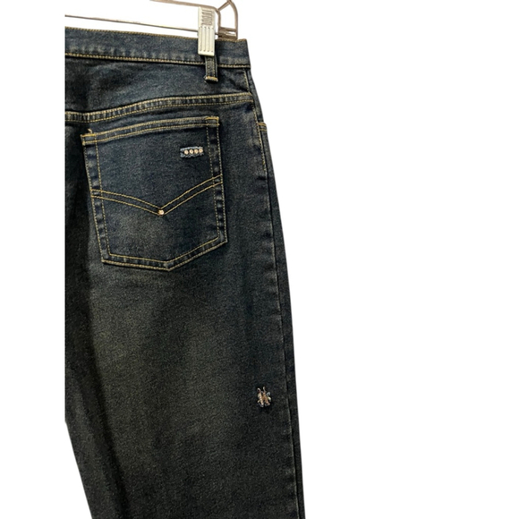 Ane' V Y2k Vintage Rhinestone Safety Pin Denim Blue Jeans Size 10 Bling Distress - Picture 9 of 9